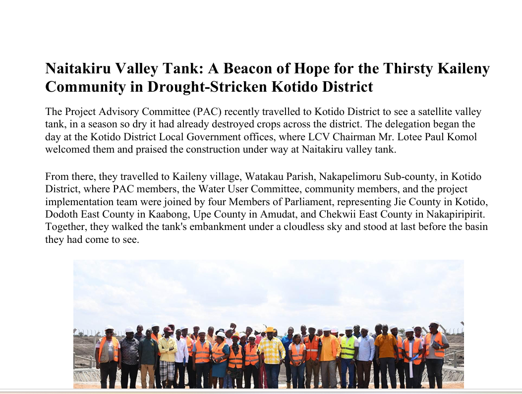 Naitakiru Valley Tank: A Beacon of Hope for the Thirsty Kaileny Community in Drought-Stricken Kotido District
