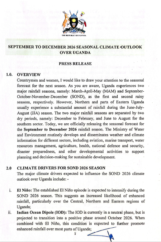 September to December (SOND)  2026 Seasonal Climate Outlook