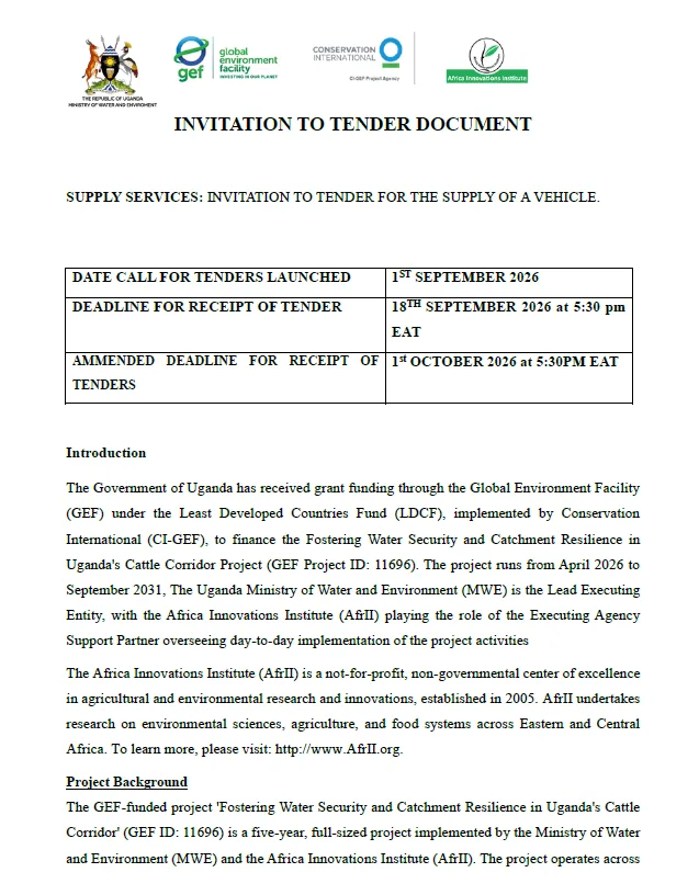 Invitation to tender for the supply of a vehicle.
