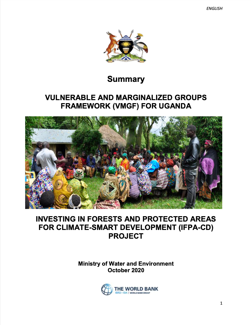 Summary – Vulnerable and Marginalized Groups Framework (VMGF) for Uganda – English Version (October 2020)
