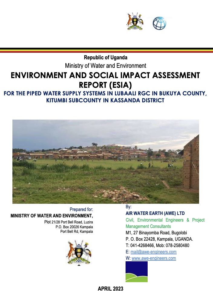 ESIA -REPORT FOR LUBAALI WSS- KASANDA DISTRICT
